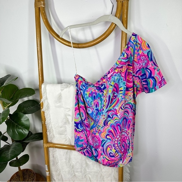 NWT Lilly Pulitzer Pink Paisley Off The Shoulder Top sz S - Picture 1 of 5